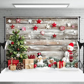 Lofaris Stars Decoration Wooden Wall Snowman Xmas Backdrop